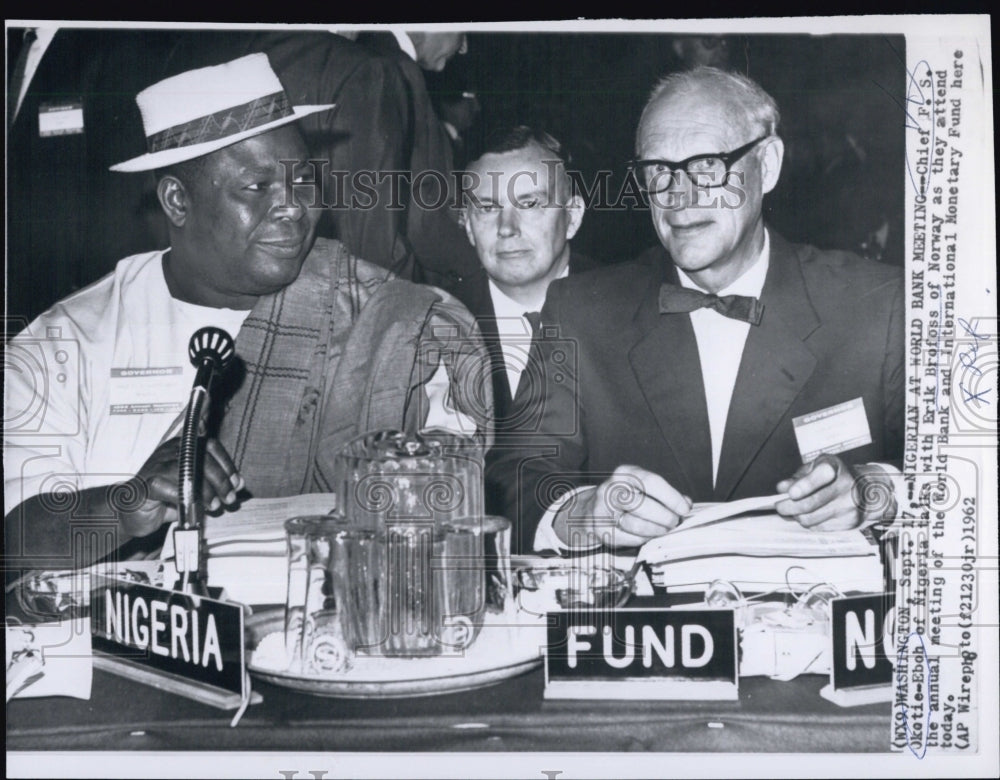 1962 Chief F.S.Okotie-Eboh of Nigeria and Erik Brofoss of Norway.-Historic Images