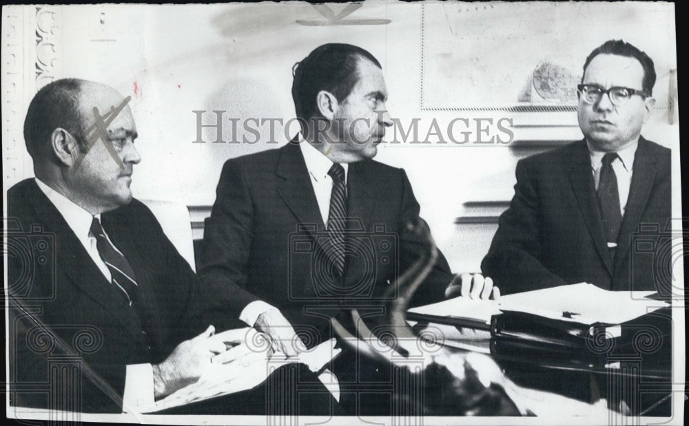 1969 President Nixon, Budget Dir Robert Mayo, Working on '71 Budget-Historic Images