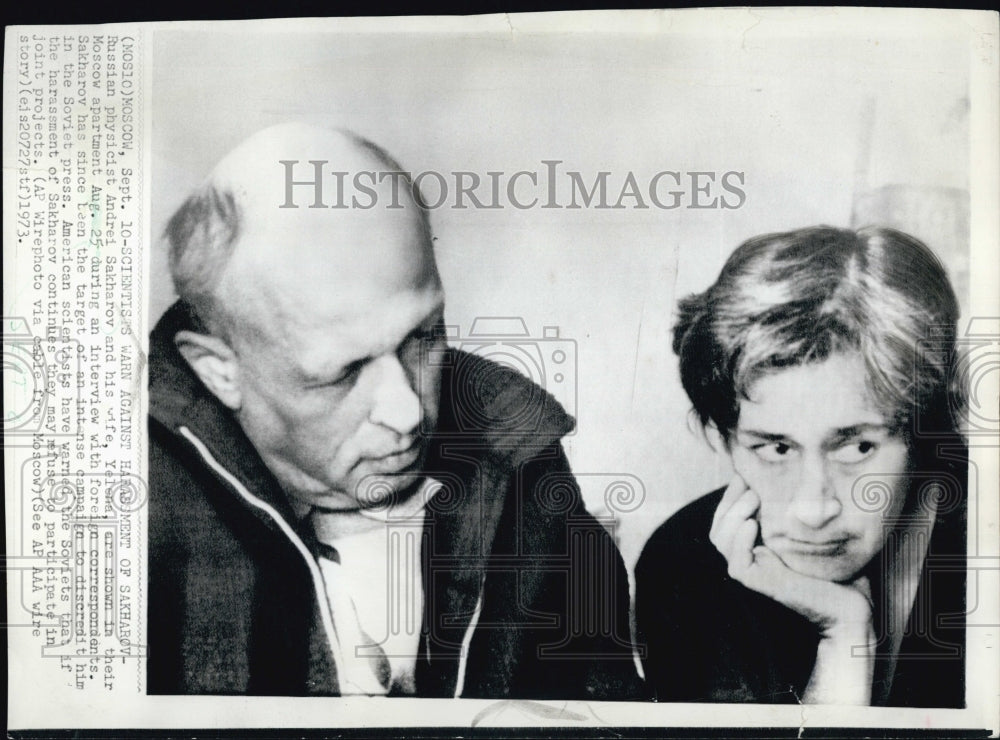 1973 Russian Nobel Prize Winning Physicist Andrei Sakharov & Wife-Historic Images