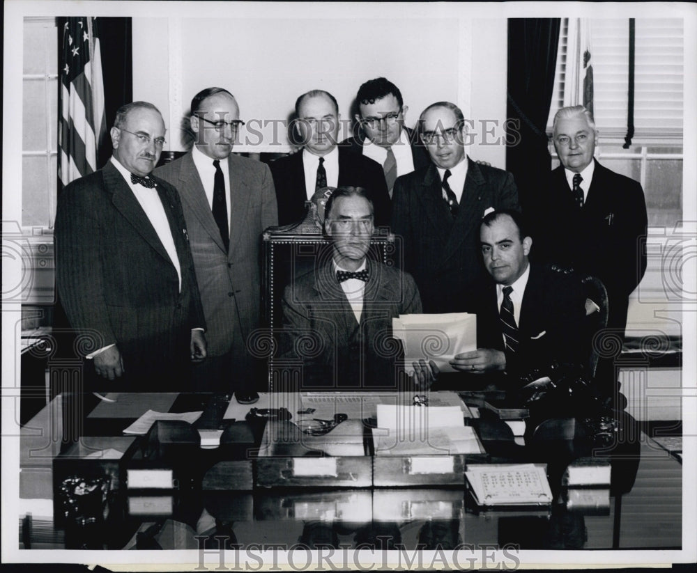 1954 Mayor Philip C. O&#39;Donnell of Peabody with Gov. Herter, et al-Historic Images