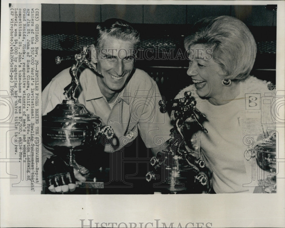 1964 Press Photo Marion Ladewig & Jim St John win bowling at World Inv. - Historic Images