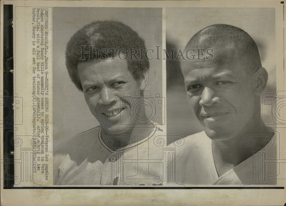 1972 Press Photo Los Angeles Dodger Shortstop Maury Wills Shaves His Head - Historic Images