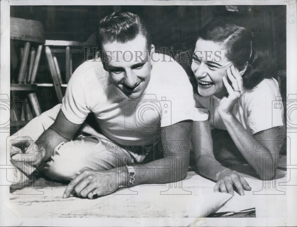 1951 Press Photo Tennis star Nancy Chaffee &amp; baseball&#39;s Ralph Kiner Pitt Pirates - Historic Images