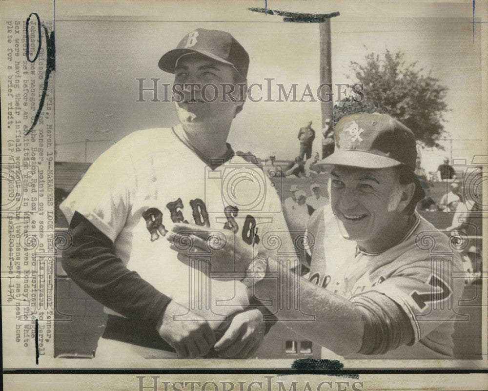 1974 Press Photo C Tanner,Chicago White Sox Mgr &amp;  D Johnson mgg of Red Sox - Historic Images