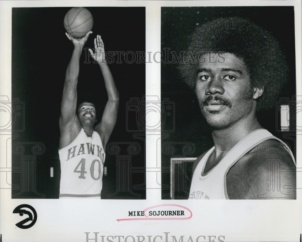 1975 Press Photo Mike Sojourner, Atlanta hawks basketball - Historic Images