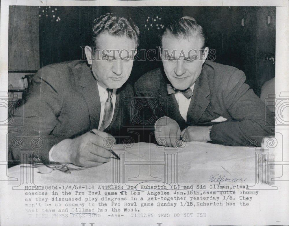 1956 Press Photo Joe Kuharich And Sid Gilman - Historic Images