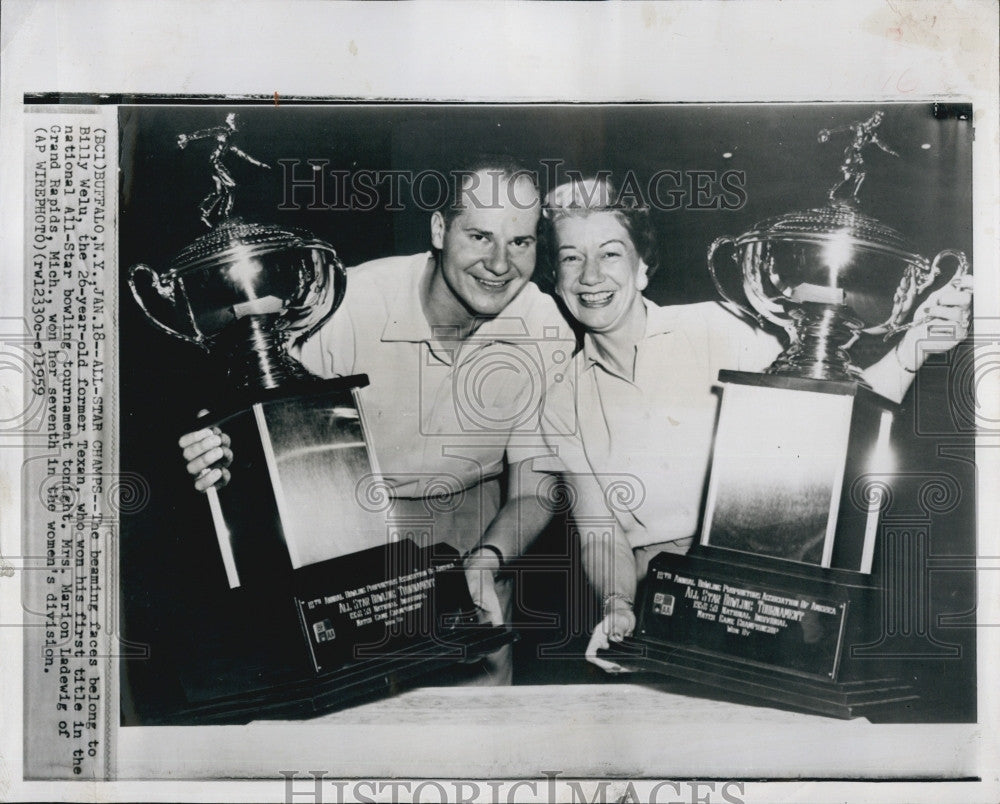 1959 Press Photo Professional Bowlers Billy Welu Marion Ladewig National - Historic Images