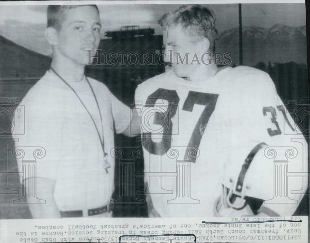 1969 Press Photo Utah States Knute Kenneth Rockne &amp; Coach Garth Hall - Historic Images