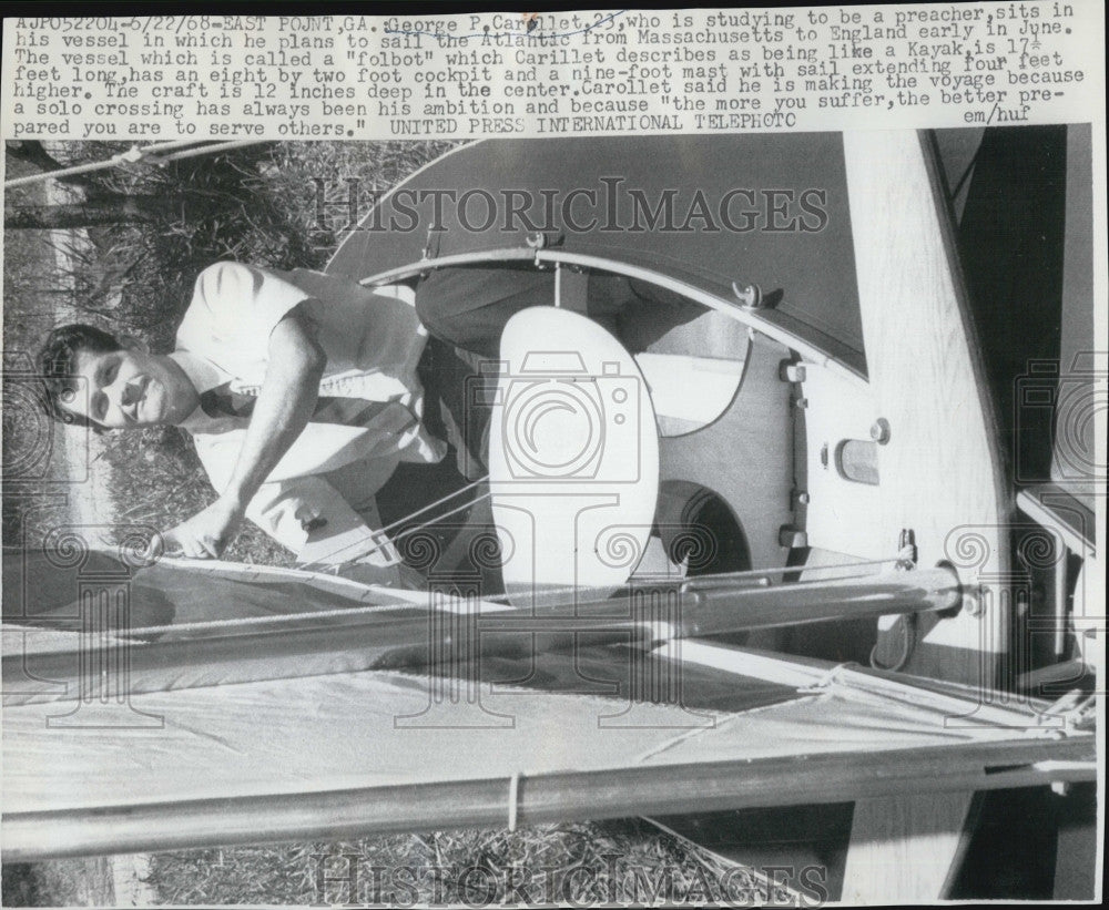 1968 Press Photo george P Carollet in his boat - Historic Images