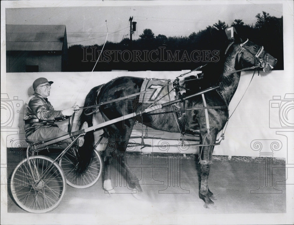 1960 Press Photo George Roundy Drives Harness Horse Matador At Bay State Raceway - Historic Images