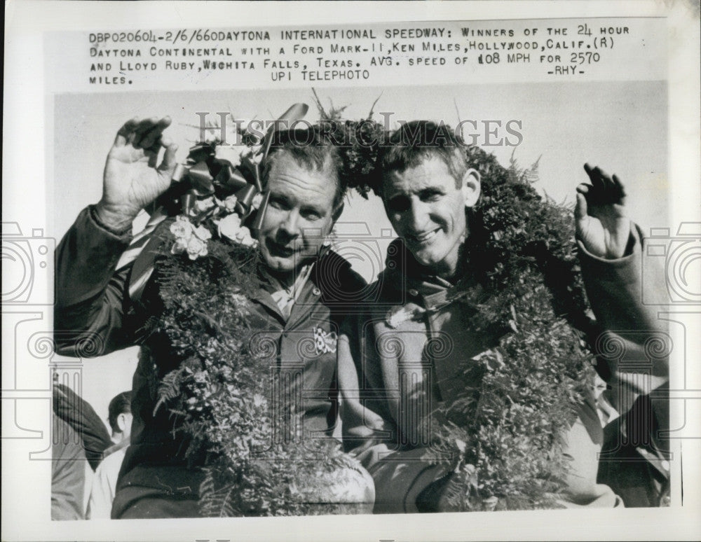 1966 Press Photo Daytona Continental Winners: Ken Miles & Lloyd Ruby - Historic Images