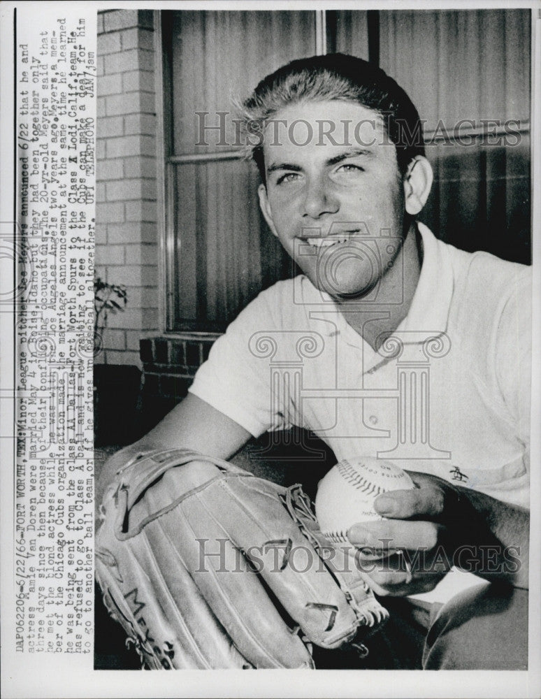 1966 Press Photo Minor League pitcher Lee Meyers marries actress Amie Van Doren - Historic Images