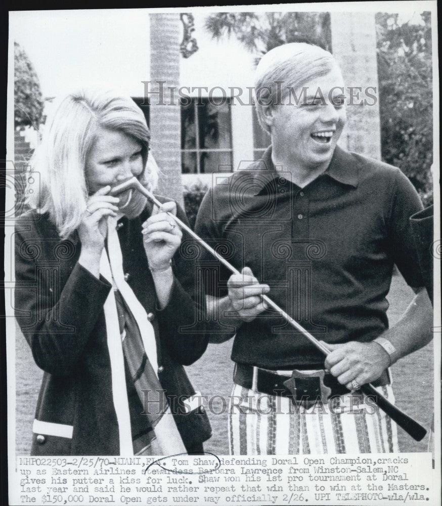 1970 Press Photo Defending Doral Open golfChampion Tom Shaw & Barbara Lawrence - Historic Images