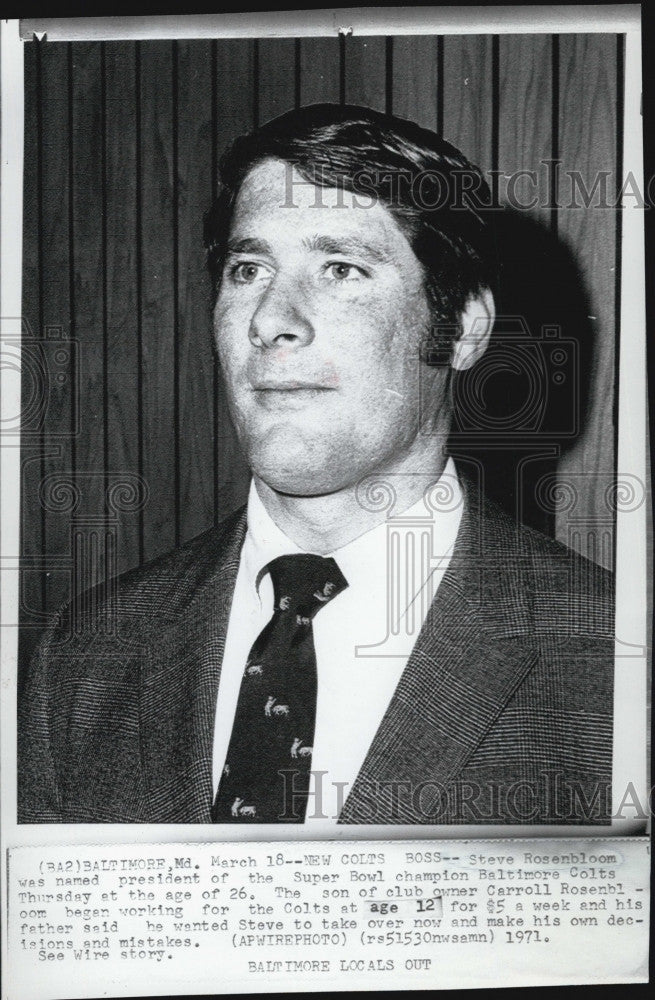 1971 Press Photo Steve Rosenbloom named president of Baltimore Colts - Historic Images