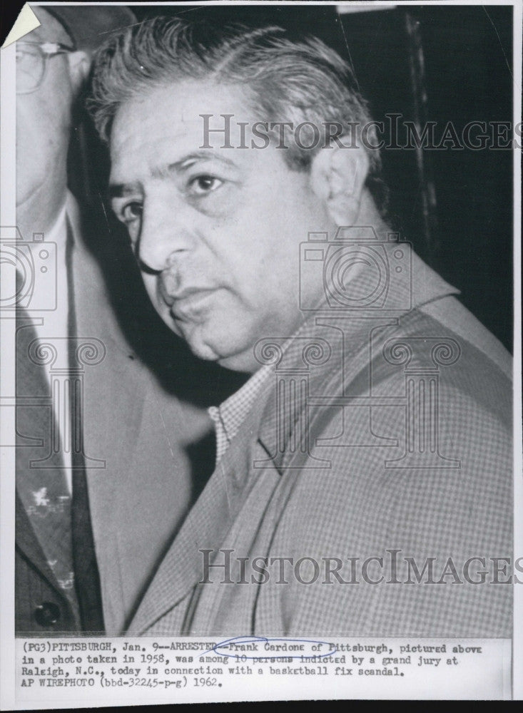 1958 Press Photo Frank Cardone,arrested for basketball fix scandal - Historic Images