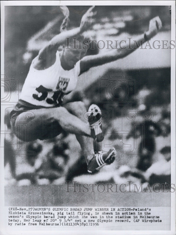 1956 Press Photo Elzbieta Krzsesinska Women&#39;s Olympic Broad Jump Winner - Historic Images