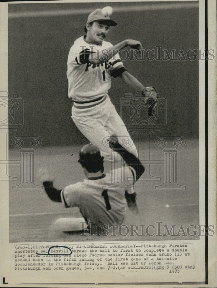 1973 Press Photo Pirates Dal Maxvill &amp; Padres John Grubb - Historic Images