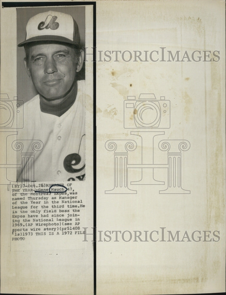 1972 Press Photo Gene Mauch Of Montreal Expos Named Mgr of the Year National Lea - Historic Images