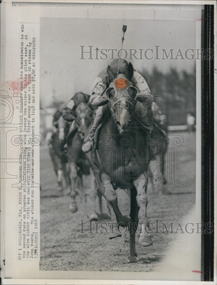 1968 Press Photo Lady Holiday with Jockey Don Walker at Gulfstream Park - Historic Images