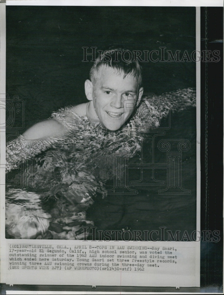 1962 Press Photo Roy Saari 1962 AAU Outstanding Swimmer Record Setter - Historic Images
