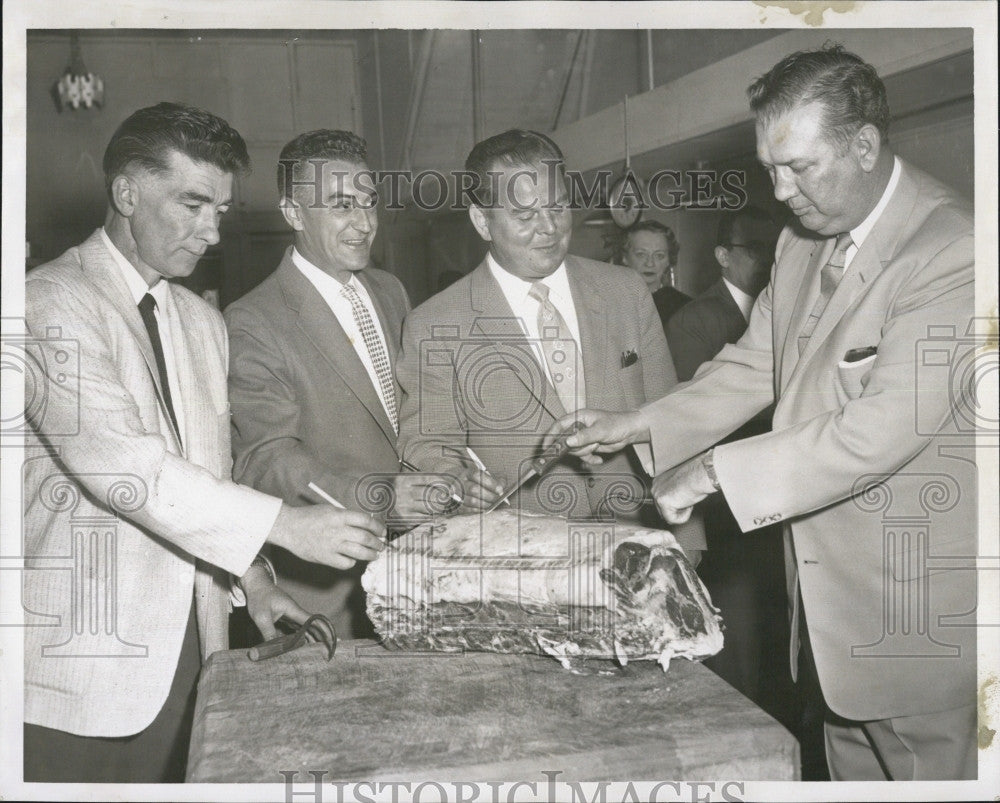 1958 Press Photo New Whole sale Meat Market Opens,Josph Hynes,Nicholas Pinnetti, - Historic Images