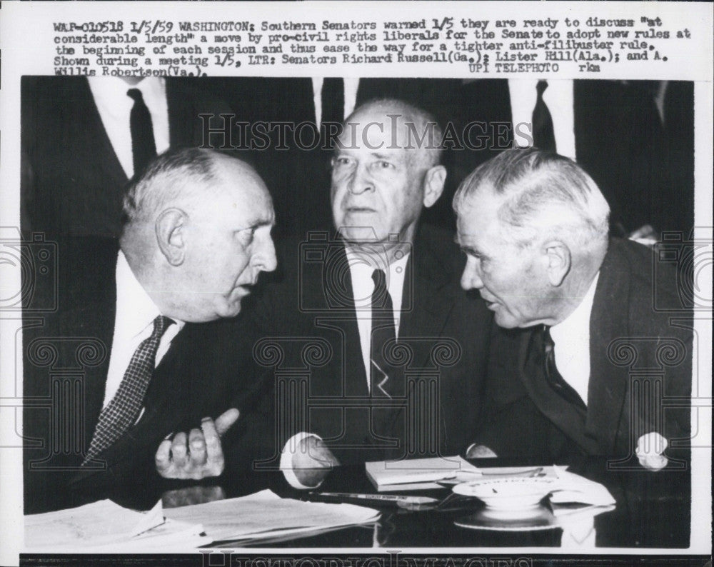 1959 Press Photo Senators Richard Russell, Lister Hill And Willis Robertson - Historic Images