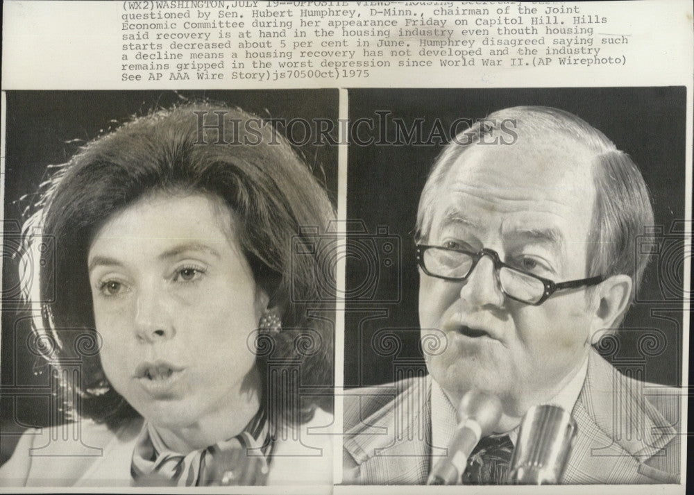 1975 Press Photo Sen Hubert Humphrey D Minn. and a lady - Historic Images