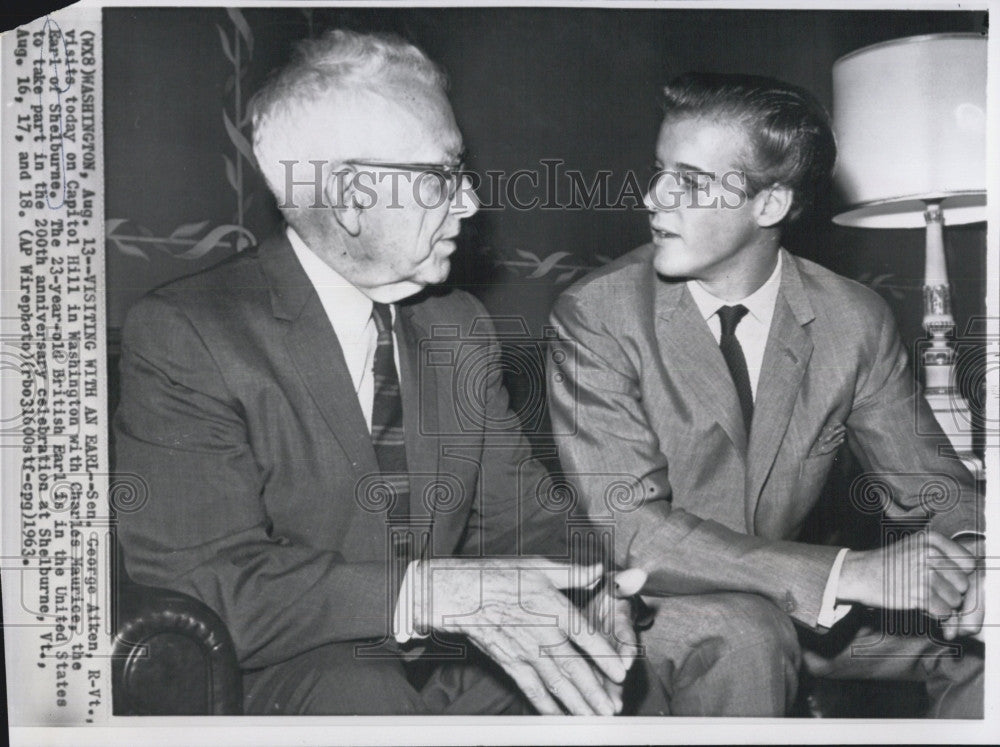 1963 Press Photo Sen. George Aiken with Charles Maurice, Earl of Shelburne - Historic Images