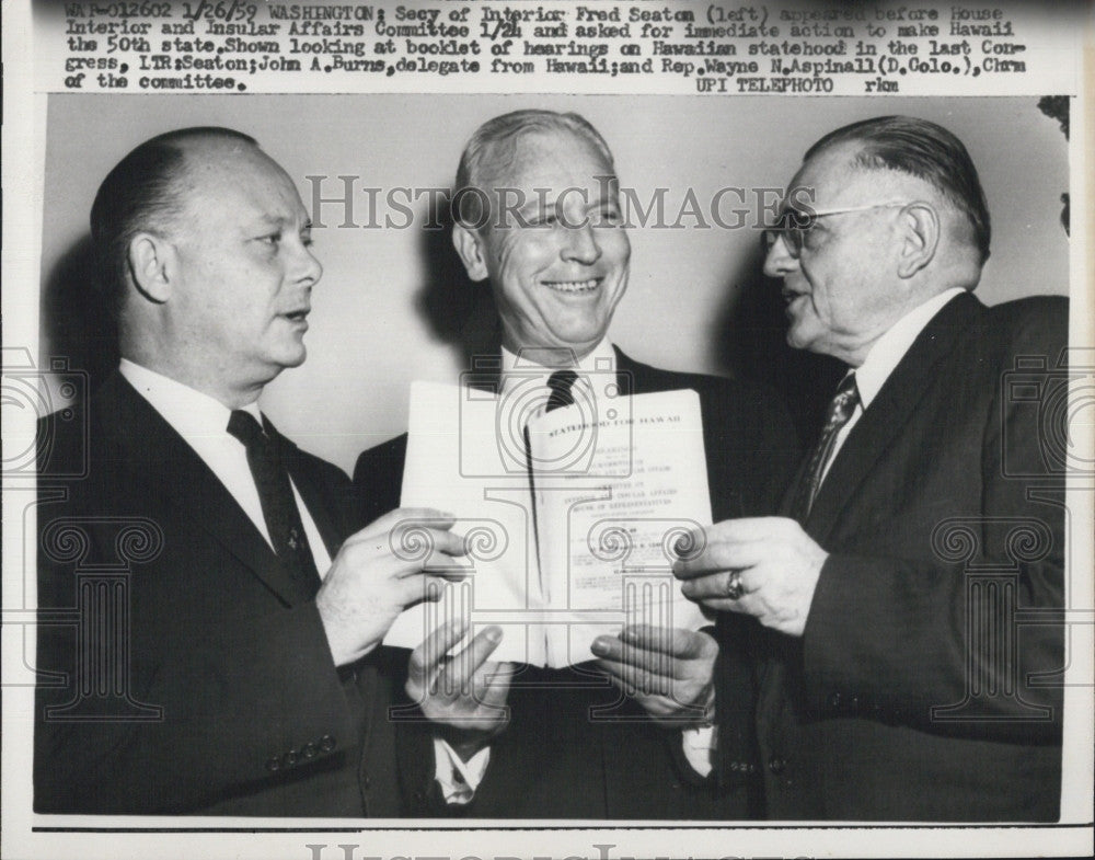 1959 Press Photo Sect Of Interior Fred Seaton ,John Burns Rep Wayne Aspinall - Historic Images