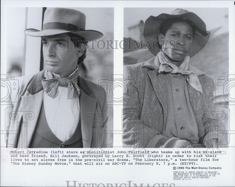 1986 Press Photo Robert Carradine And Larry B. Scott In Movie The Liberators - Historic Images