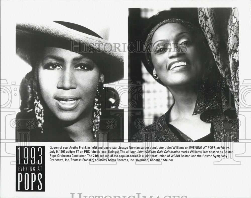 1993 Press Photo Aretha Franklin And Jessye Norman Appear In Evening At Pops - Historic Images