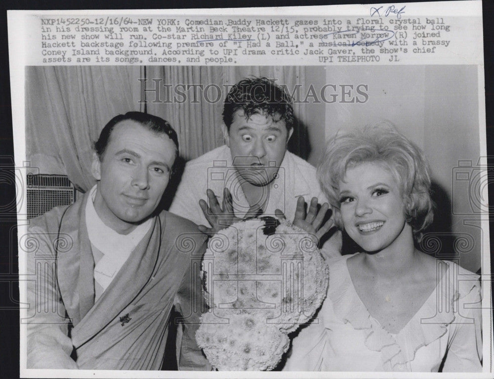 1964 Press Photo Comedian Buddy Hackett,Richard Kiley,actress Laren Morrow - Historic Images