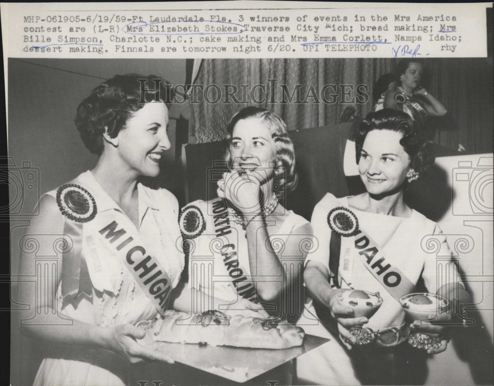 1959 Press Photo Mrs. America Winners: Elizabeth Stokes, Bille Simpson - Historic Images