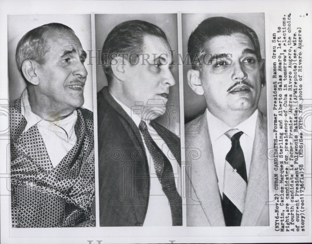 1958 Press Photo former Pres Ramon Grau San Martin with Cuban Pres. Candidates. - Historic Images