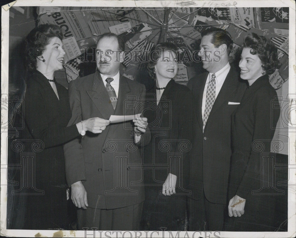 1955 Press Photo Christine McGuire hands check to Dr. William Fishman - Historic Images