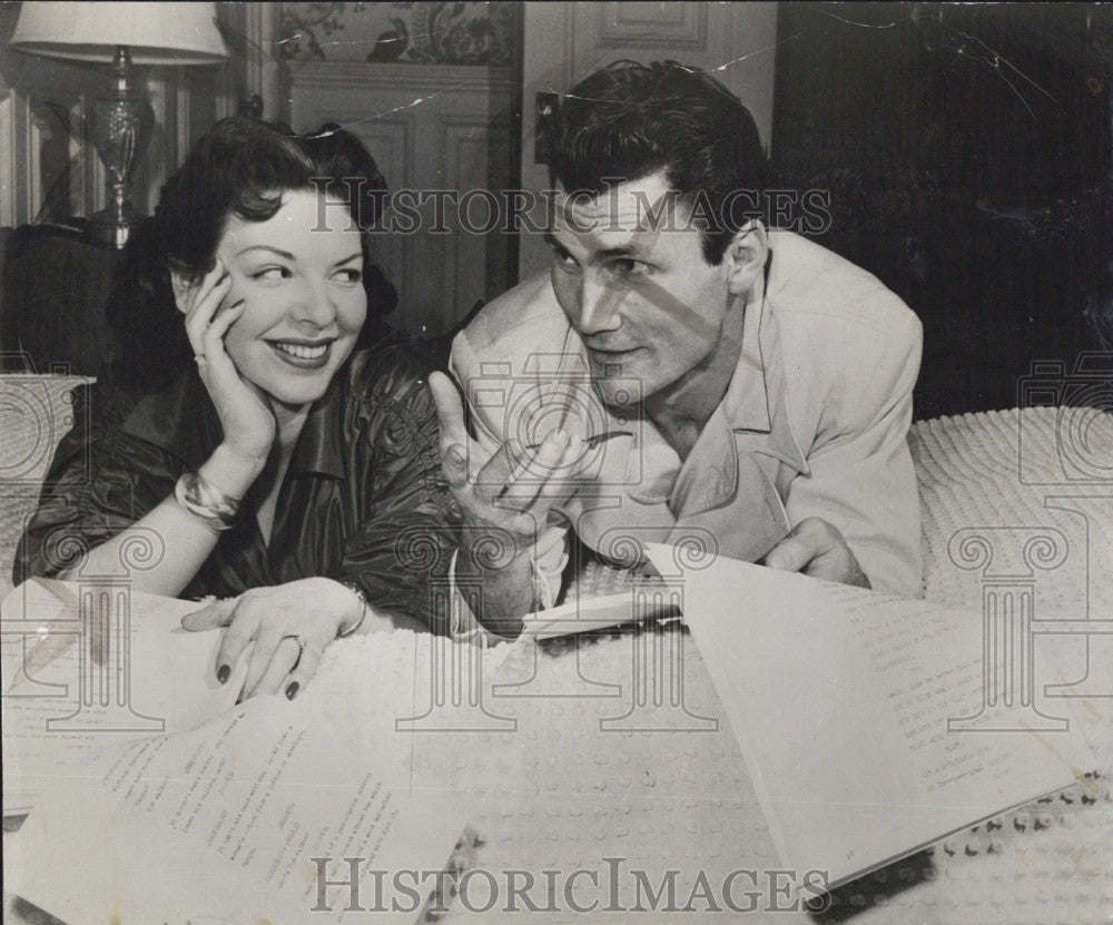 1953 Press Photo American Actor Jack Palance and Actress Virginia Baker. - Historic Images