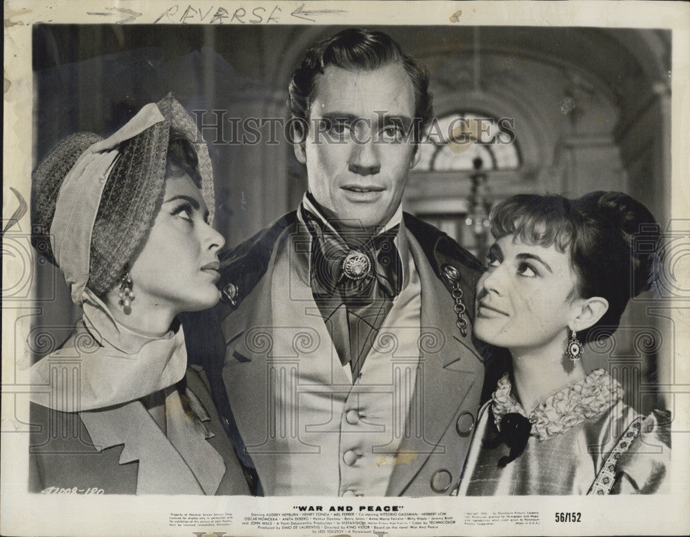 1956 Press Photo Milly Vitale, Mel Ferrer, Anna Ferrero in &quot;War and Peace&quot; - Historic Images