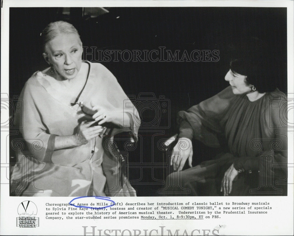 1979 Press Photo Choreographer Agnes de Mille &amp; Sykvia Fine Kaye &quot;Musical Comedy - Historic Images