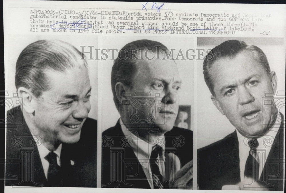 1966 Press Photo Mayor Haydon Burns, Mayor Robert King High &amp; Scott Kelly - Historic Images