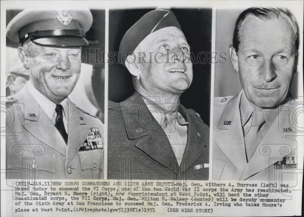 1951 Press Photo Army VI Corps Maj. Gen. Withers Burress Bryant Moore Milton - Historic Images