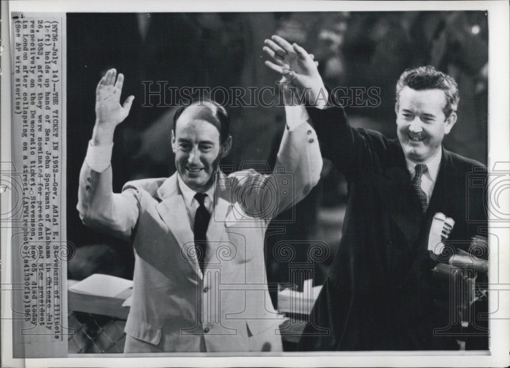 1965 Press Photo Gov Adlai E Stevenson &amp; Sen John Sparkman - Historic Images