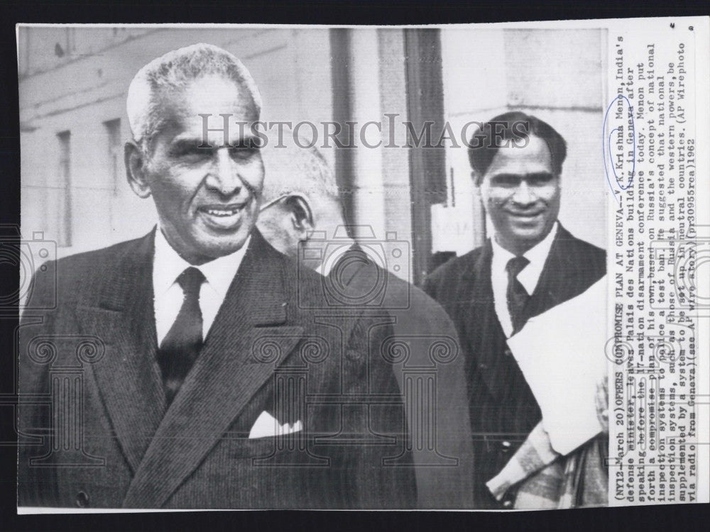 1962 Press Photo V. Menon, India's Minister of Defense in Geneva - Historic Images