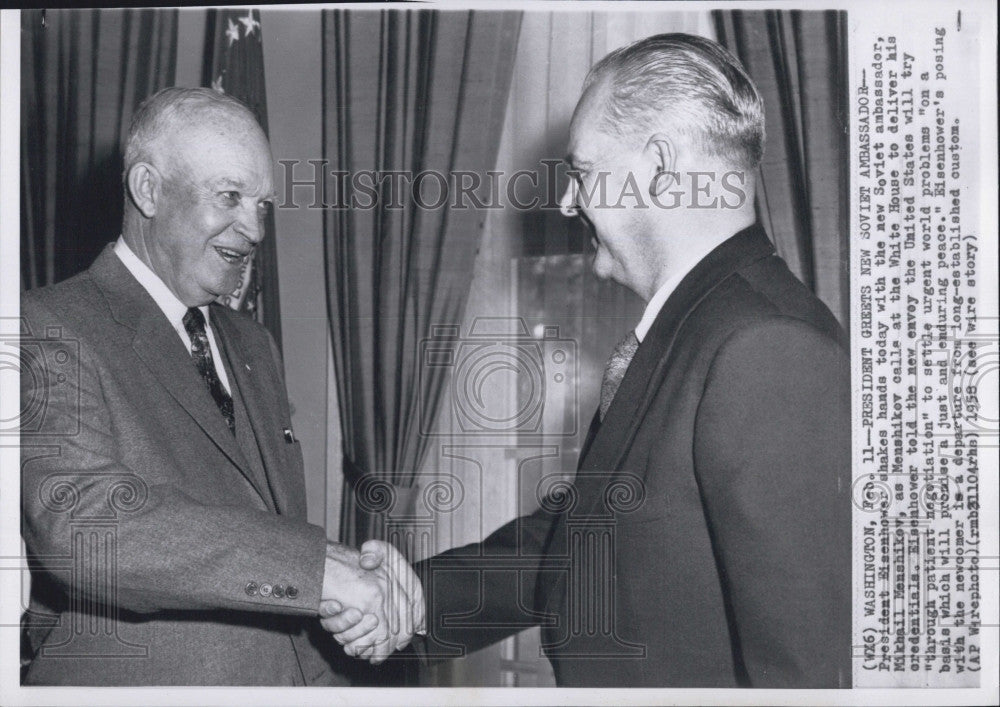 1958 Press Photo President Eisenhower &amp; Soviet Mikhail Menshikov - Historic Images