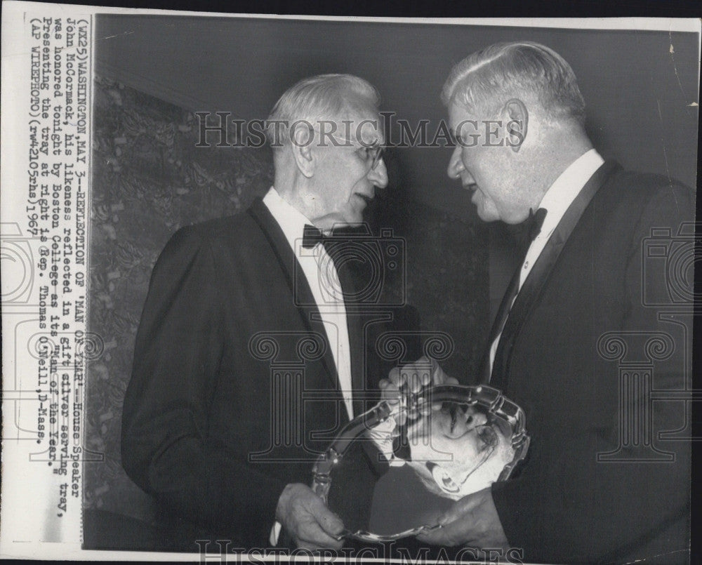 1967 Press Photo House Speaker John McCormack Gift Silver Serving Tray Boston - Historic Images