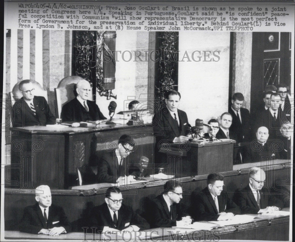 1962 Press Photo Brazilian Pres. Joso Goulart Speaks In Congress For Peace - Historic Images