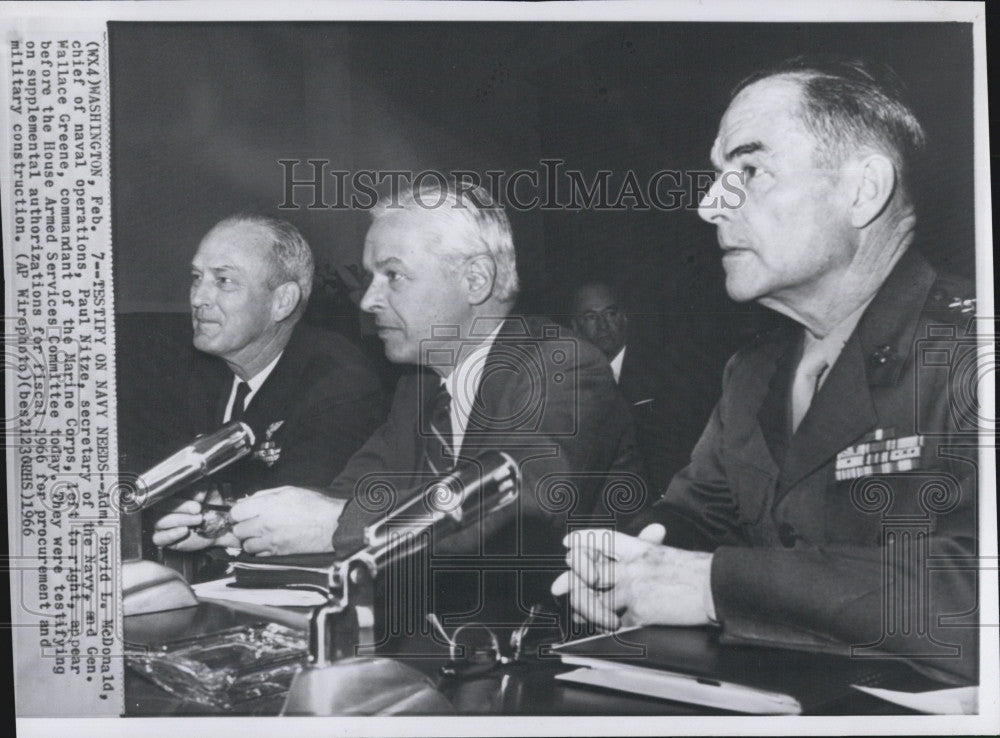 1966 Press Photo Adm David McDonald Chief of Nay Ops &amp; Paul Nitze Sec of Navy - Historic Images