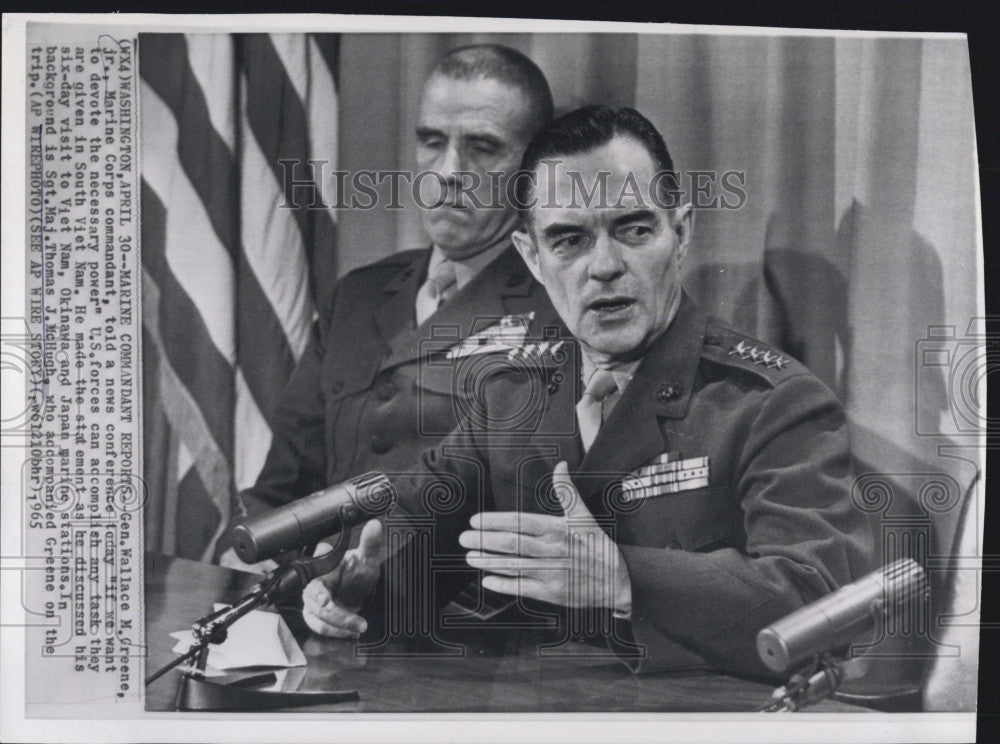 1965 Press Photo General Wallace Greene Jr Marine Commandant &amp; Sgt Maj McHugh - Historic Images