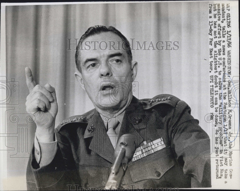 1966 Press Photo General Wallace Greene Jr Marine Corp Commandant - Historic Images