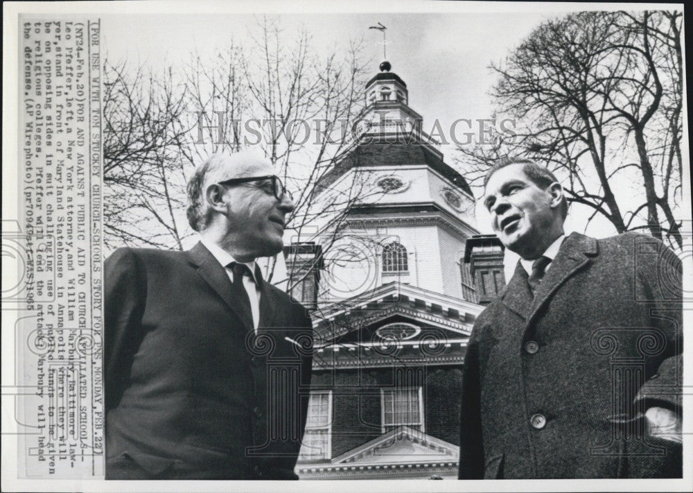1965 Press Photo Leo Pfeffer Attorney William Marbury Maryland Statehouse - Historic Images