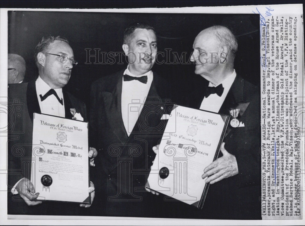 1960PressPhoto Louis Feldman(C) Carl Vinson(R) &amp; Dr.Kenneth Wells(L) at annual - Historic Images